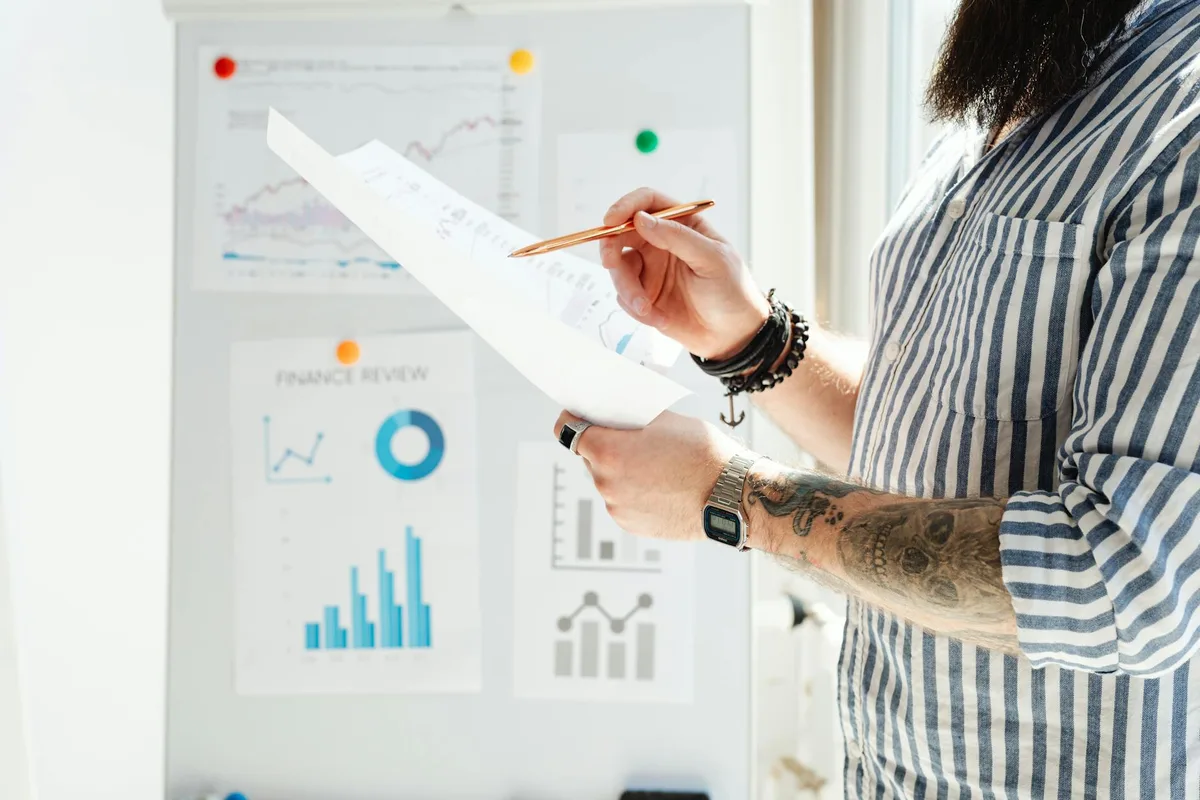 Business owner reviewing website data at their desk