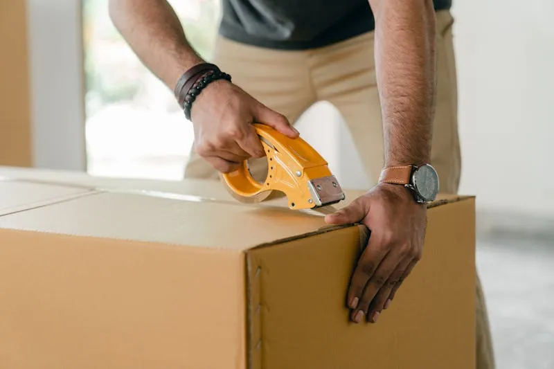Man taping a moving box during a residential move