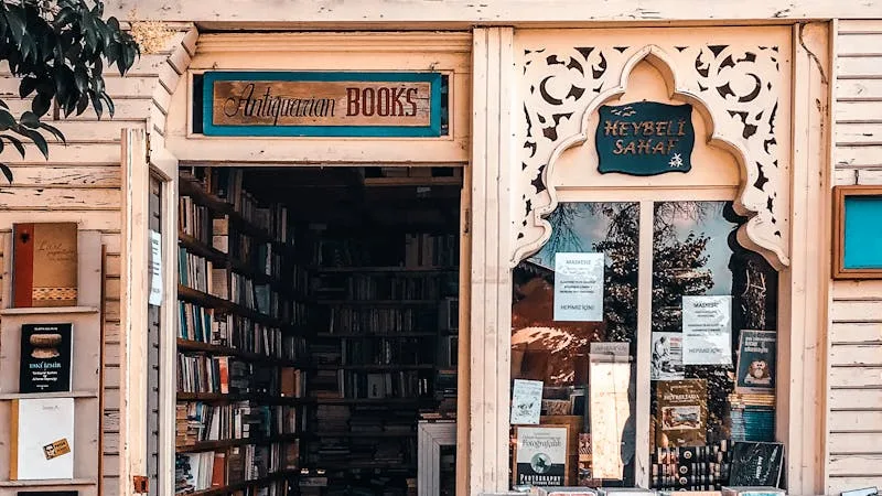 Independent antiquarian bookstore storefront