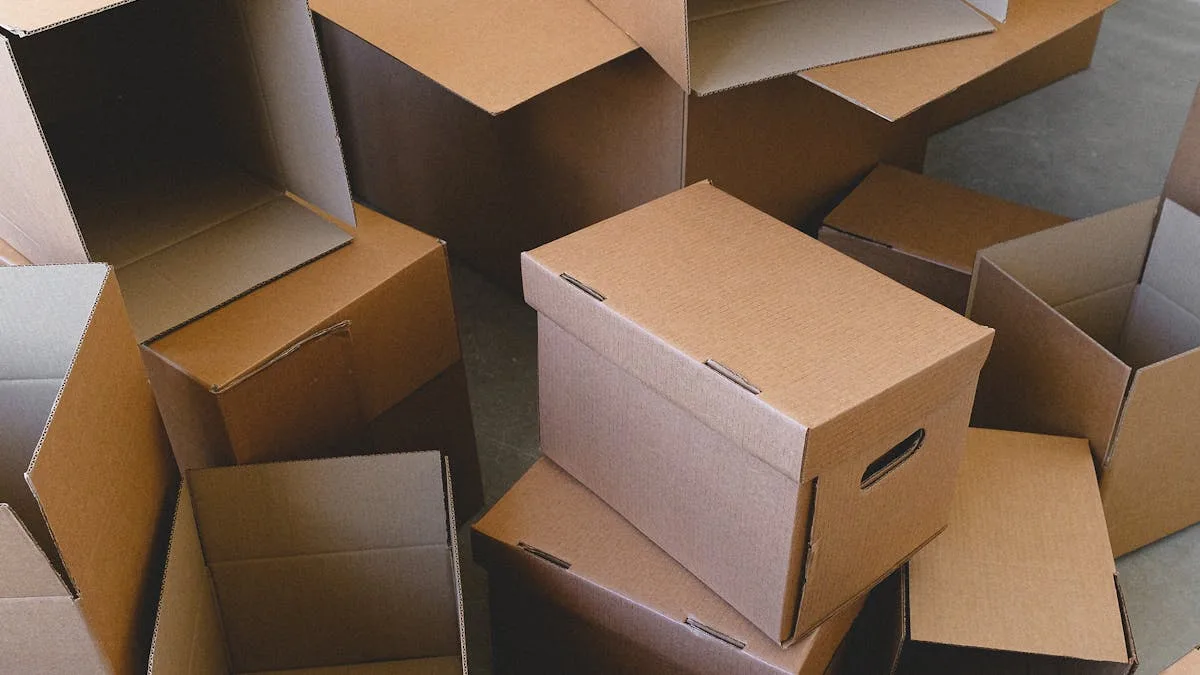A neat stack of empty cardboard moving boxes ready for packing